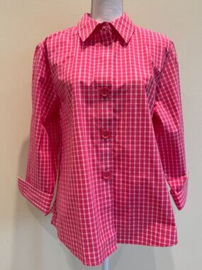 NWOT Hot Pink and White Checked Foxcroft Blouse Size 16